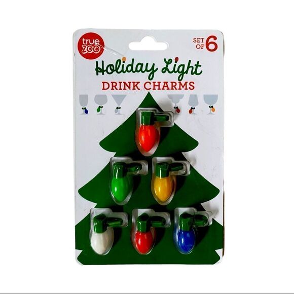 Holiday Retro Christmas Lightbulb Novelty Wine Charm Set of 6 Glow in the Dark - Picture 1 of 3